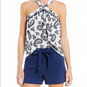 3 for $20 SKIES ARE BLUE Sleeveless Halter Top Paisley White Blue Gray Black XS